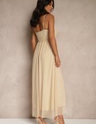 lovery Rochie Cocktail Bej Decorată cu Tul Deviora