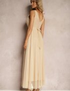 lovery Rochie de cocktail Bej cu fustă din tul Fără mâneci Elastar