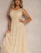lovery Rochie de cocktail Bej cu fustă din tul Fără mâneci Elastar
