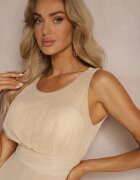 lovery Rochie de cocktail Bej cu fustă din tul Fără mâneci Elastar