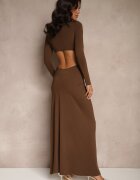 lovery Rochie De Cocktail Maro din Viscoză Decorată cu Floare 3D și Decupaje Hannith