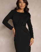lovery Rochie de cocktail neagră cu croială mulată cu fundă pe umăr Innathia
