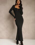 lovery Rochie de cocktail neagră cu vâscoză decorată cu aplicație metalică Refane