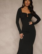 lovery Rochie de cocktail neagră cu vâscoză decorată cu aplicație metalică Refane