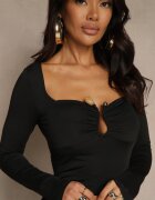 lovery Rochie de cocktail neagră cu vâscoză decorată cu aplicație metalică Refane