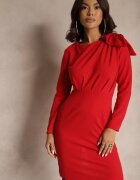 lovery Rochie De Cocktail Roșie cu croială mulată cu fundă pe umăr Innathia