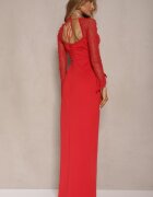 lovery Rochie de cocktail Roșie cu perle pe mâneci din plasă Inarette