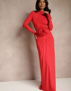 lovery Rochie de cocktail Roșie cu Vâscoză Decorată cu Floare 3D și Decupaje Hannith