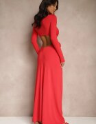 lovery Rochie de cocktail Roșie cu Vâscoză Decorată cu Floare 3D și Decupaje Hannith