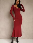 lovery Rochie de Cocktail Visinie cu Vâscoză și Cataramă Metalică la Decolteu Refire