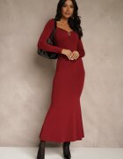 lovery Rochie de Cocktail Visinie cu Vâscoză și Cataramă Metalică la Decolteu Refire