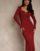 lovery Rochie de Cocktail Visinie cu Vâscoză și Cataramă Metalică la Decolteu Refire