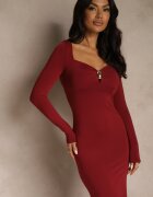 lovery Rochie de Cocktail Visinie cu Vâscoză și Cataramă Metalică la Decolteu Refire