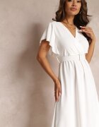 lovery Rochie Evazată Albă cu Curea și Decolteu Petrecut Brinea