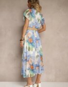 lovery Rochie evazată albastră deschisă decorată cu legătură și curea cu cataramă Sorisse