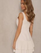 lovery Rochie Evazată Bej cu Croială Cambrată cu Pliuri Sorviane