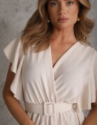 lovery Rochie evazată bej deschis cu curea și decolteu petrecut Brinea