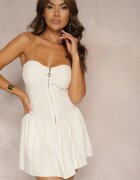 lovery Rochie Evazată Bejă din Viscoză și In cu Corset Fără Mâneci Vimasari