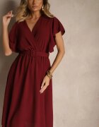 lovery Rochie Evazată Bordo cu curea și decolteu petrecut Brinnea
