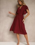 lovery Rochie Evazată Bordo cu curea și decolteu petrecut Brinnea