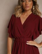 lovery Rochie Evazată Bordo cu curea și decolteu petrecut Brinnea