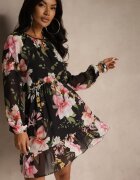 lovery Rochie evazată neagră cu model floral Zerovia
