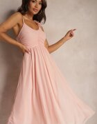 lovery Rochie Evazată Roz cu bretele cu elastic în talie cu volane Zafara