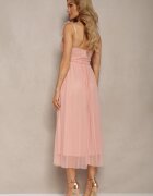 lovery Rochie Evazată Roz cu bretele cu elastic în talie cu volane Zafara