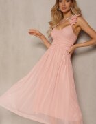 lovery Rochie Evazată Roz cu bretele cu elastic în talie cu volane Zafara