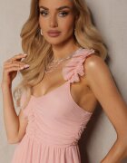 lovery Rochie Evazată Roz cu bretele cu elastic în talie cu volane Zafara