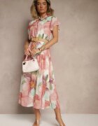 lovery Rochie Evazată Roză Decorată cu legătură și curea cu cataramă Sorisse