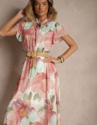 lovery Rochie Evazată Roză Decorată cu legătură și curea cu cataramă Sorisse