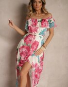 lovery Rochie Fucsia Spaniolă cu Imprimeu Floral și Curea Împletită Sadeene