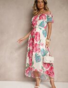 lovery Rochie Fucsia Spaniolă cu Imprimeu Floral și Curea Împletită Sadeene