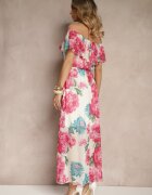 lovery Rochie Fucsia Spaniolă cu Imprimeu Floral și Curea Împletită Sadeene
