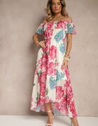 lovery Rochie Fucsia Spaniolă cu Imprimeu Floral și Curea Împletită Sadeene