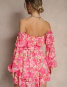 lovery Rochie Fucsia tip spaniolă din viscoză cu flori cu centură și volane Zelmoi