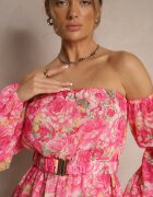 lovery Rochie Fucsia tip spaniolă din viscoză cu flori cu centură și volane Zelmoi