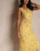 lovery Rochie Galbenă cambrată cu model floral Lirandra