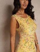 lovery Rochie Galbenă cambrată cu model floral Lirandra