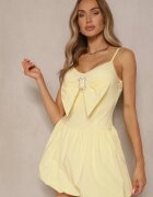lovery Rochie Galbenă cu croială balon cu fundă la decolteu și cu Zirconii Palonira