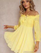 lovery Rochie Galbenă cu Mâneci 7/8 și Dantelă Decorativă Cascantha