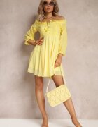lovery Rochie Galbenă cu Mâneci 7/8 și Dantelă Decorativă Cascantha