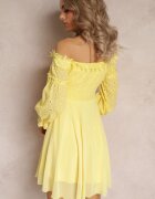 lovery Rochie Galbenă cu Mâneci 7/8 și Dantelă Decorativă Cascantha