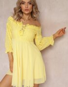 lovery Rochie Galbenă cu Mâneci 7/8 și Dantelă Decorativă Cascantha