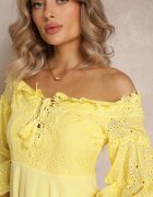 lovery Rochie Galbenă cu Mâneci 7/8 și Dantelă Decorativă Cascantha