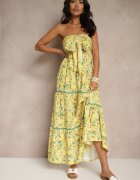 lovery Rochie Galbenă Decorată cu Fundă și cu Imprimeu de Lămâi Galionea