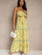 lovery Rochie Galbenă Decorată cu Fundă și cu Imprimeu de Lămâi Galionea