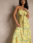 lovery Rochie Galbenă Decorată cu Fundă și cu Imprimeu de Lămâi Galionea