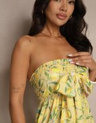 lovery Rochie Galbenă Decorată cu Fundă și cu Imprimeu de Lămâi Galionea
